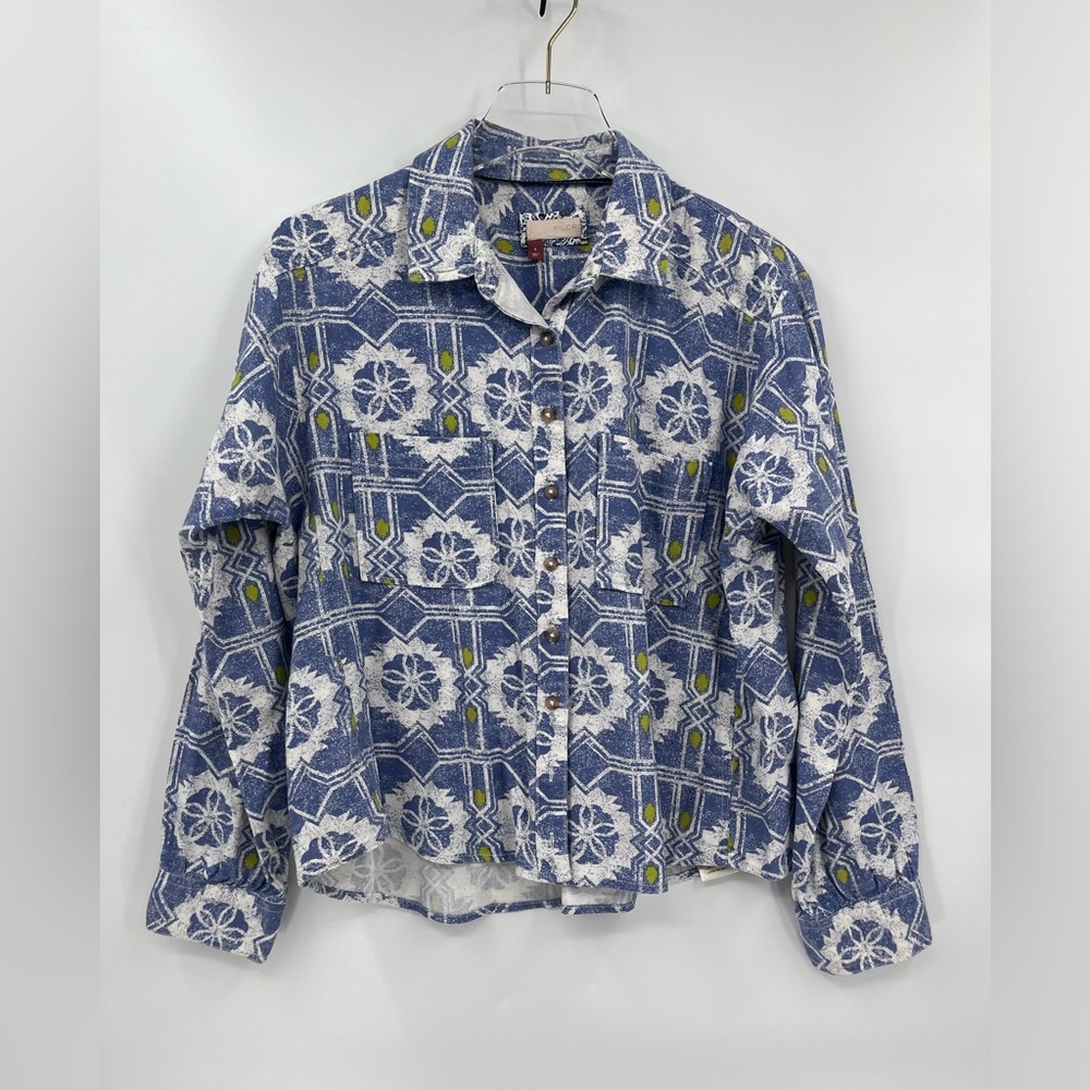 Anthropologie Pilcro Size S Blue Green Batik Long‎ Sleeve Button Up Top